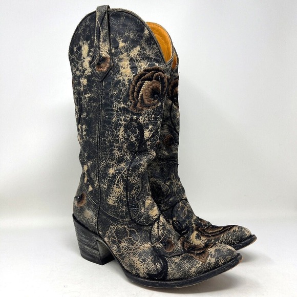 Old Gringo Shoes - Old Gringo Floral Embroidered Black Distressed Cowboy Cowgirl Western Boots 8 B